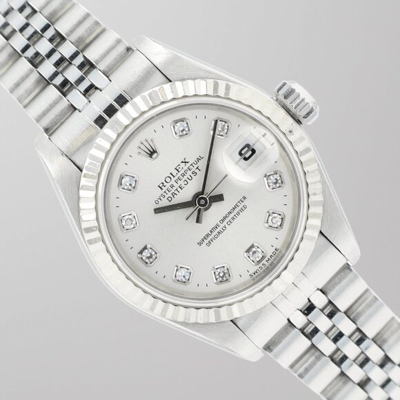 Rolex Ladies Datejust 26mm SS Silver Diamond NS Dial Fluted Jubilee Watch 69174 main image 5